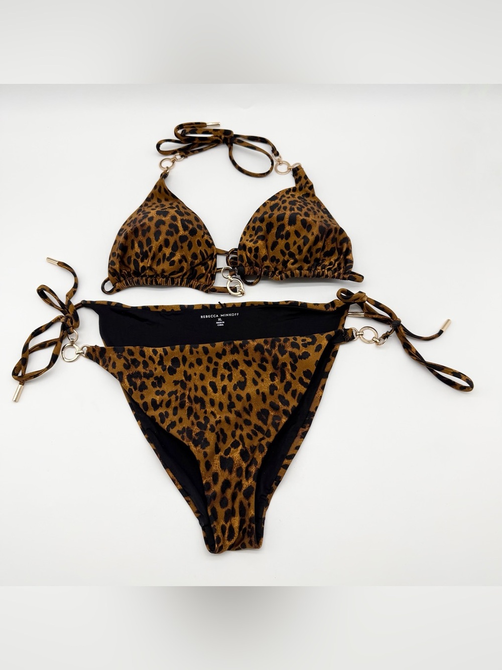 Rebecca Minkoff Leopard-Print Tie Bikini in Brown and Black